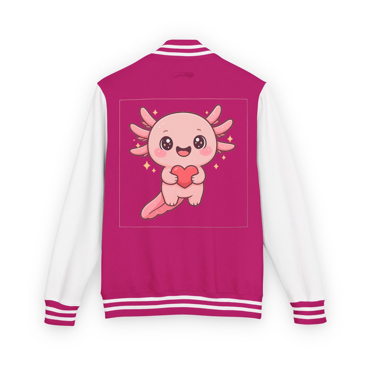 Cute Unisex Heavyweight Letterman Jacket with Adorable Axolotl Design