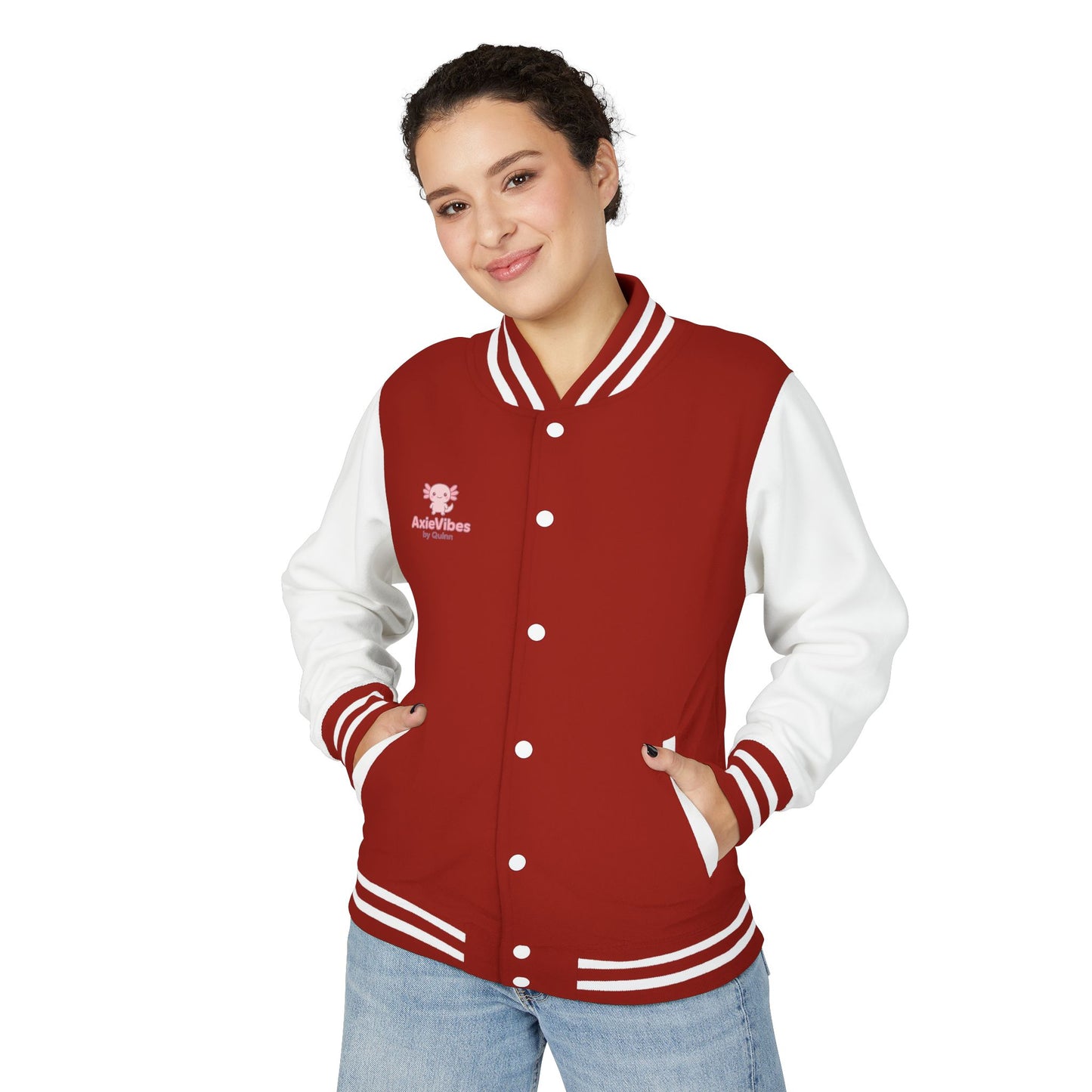 Cute Unisex Heavyweight Letterman Jacket with Adorable Axolotl Design