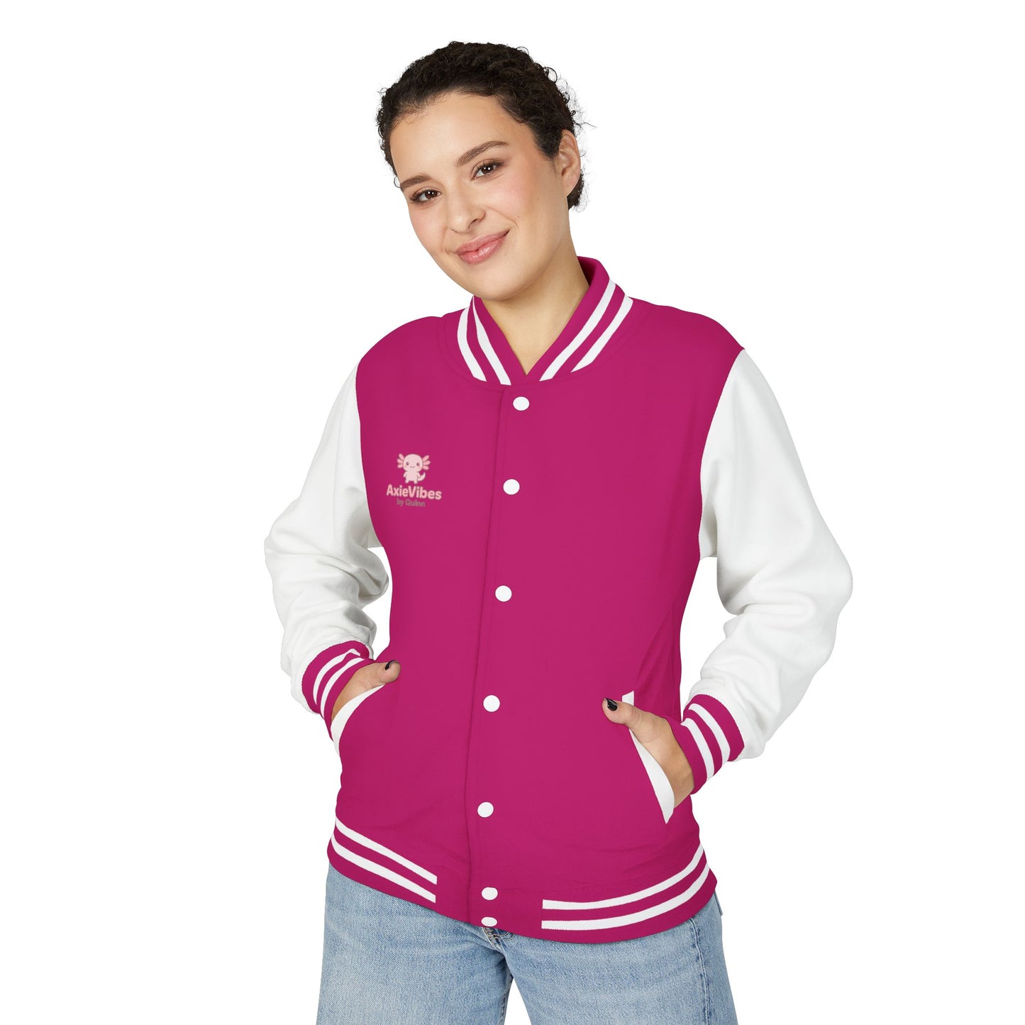 Cute Unisex Heavyweight Letterman Jacket with Adorable Axolotl Design